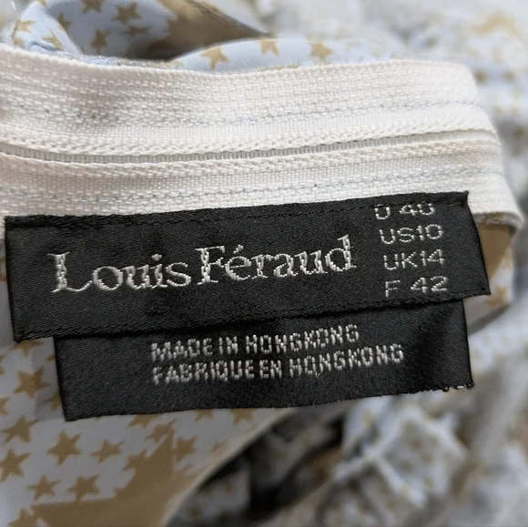 Vintage Louis Feraud Blue Tan Star Tie Neck Long Sleeve Blouse 10 - Picture 8 of 10